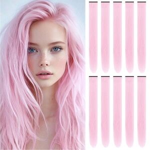 New 10PCS 22" Light Pink Colour Highlights Clip-in Hair Extensions